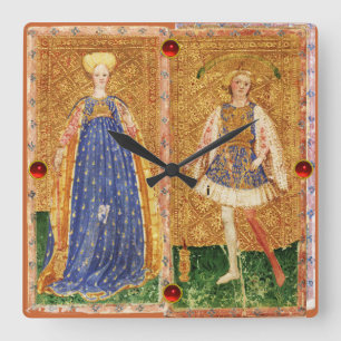 ANTIQUE RENAISSANCE TAROTS /MAID AND PAGE OF WANDS SQUARE WALL CLOCK