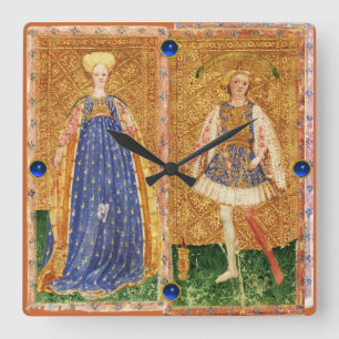 ANTIQUE RENAISSANCE TAROTS /MAID AND PAGE OF WANDS SQUARE WALL CLOCK