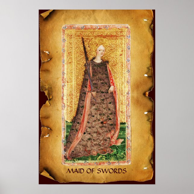 ANTIQUE RENAISSANCE TAROTS  / MAID OF SWORDS POSTER (Front)