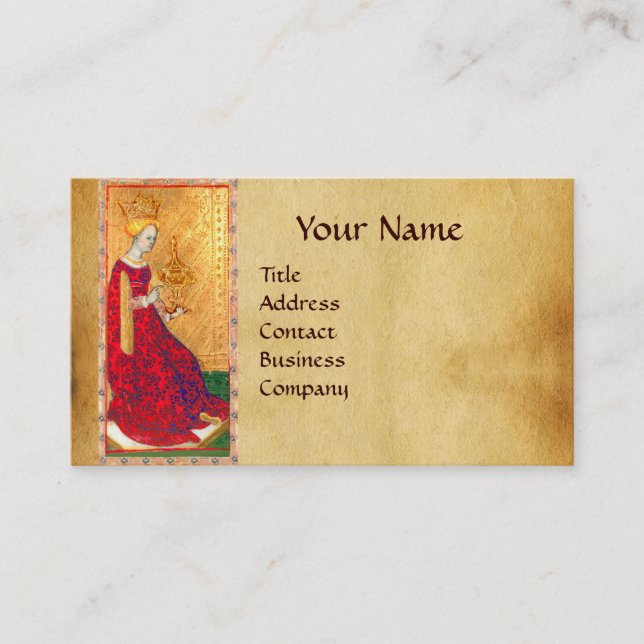 ANTIQUE RENAISSANCE TAROTS / QUEEN OF CUPS BUSINESS CARD (Front)