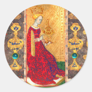 ANTIQUE RENAISSANCE TAROTS  / QUEEN OF CUPS CLASSIC ROUND STICKER