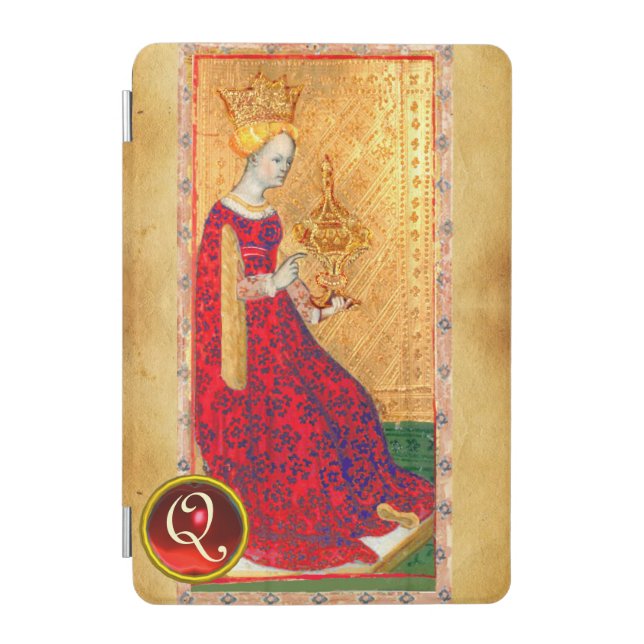 ANTIQUE RENAISSANCE TAROTS QUEEN OF CUPS Monogram iPad Mini Cover (Front)