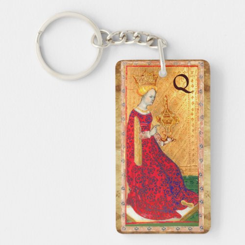 ANTIQUE RENAISSANCE TAROTS QUEEN OF CUPS MONOGRAM KEYCHAIN