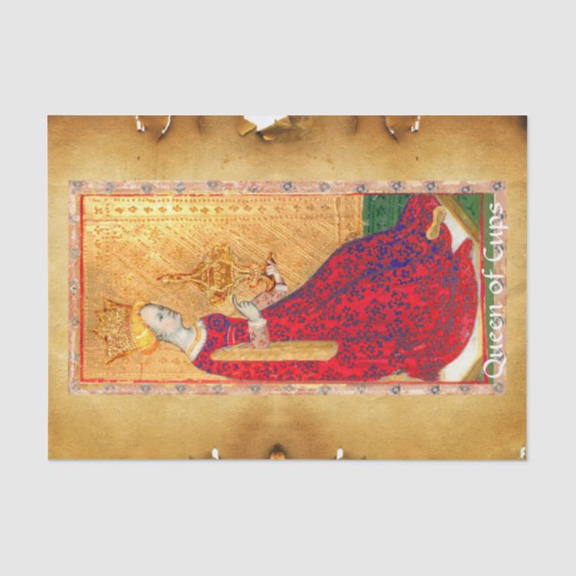 ANTIQUE RENAISSANCE TAROTS,QUEEN OF CUPS PARCHMENT TISSUE PAPER (Front)