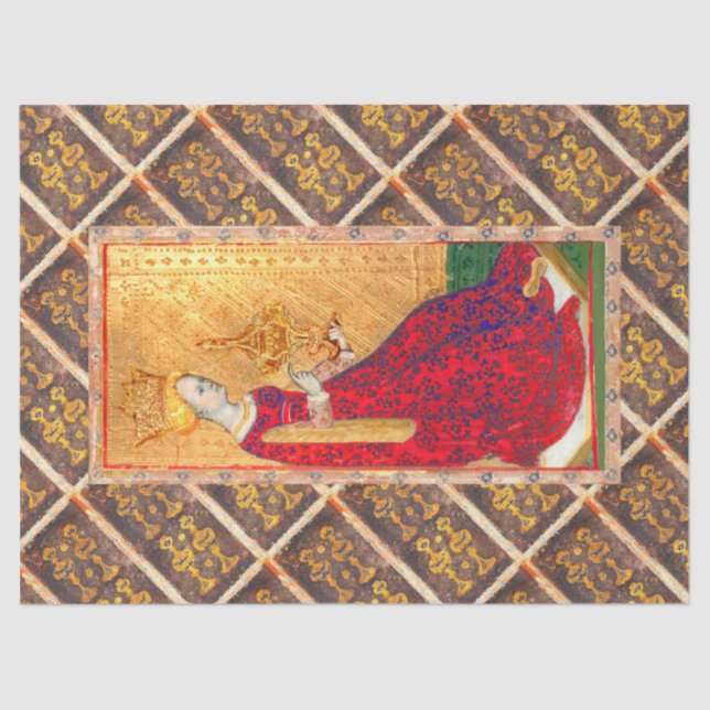 ANTIQUE RENAISSANCE TAROTS,QUEEN OF CUPS TISSUE PAPER (Front)