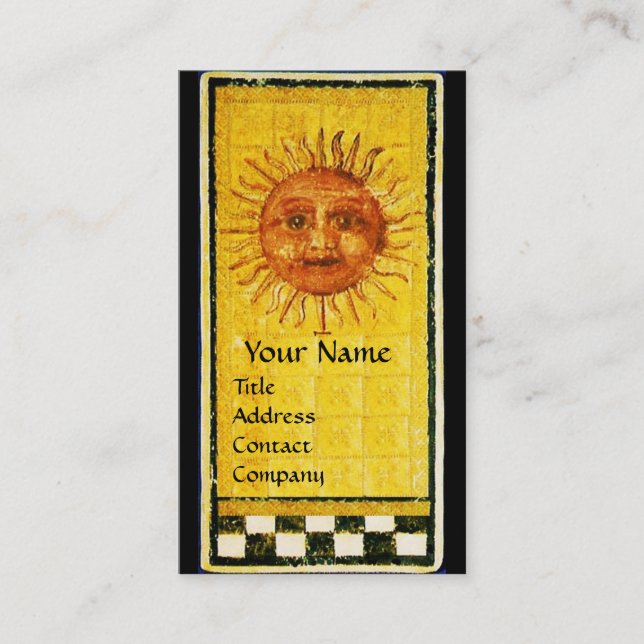 ANTIQUE RENAISSANCE TAROTS /SUN AND MAID OF WANDS BUSINESS CARD (Front)