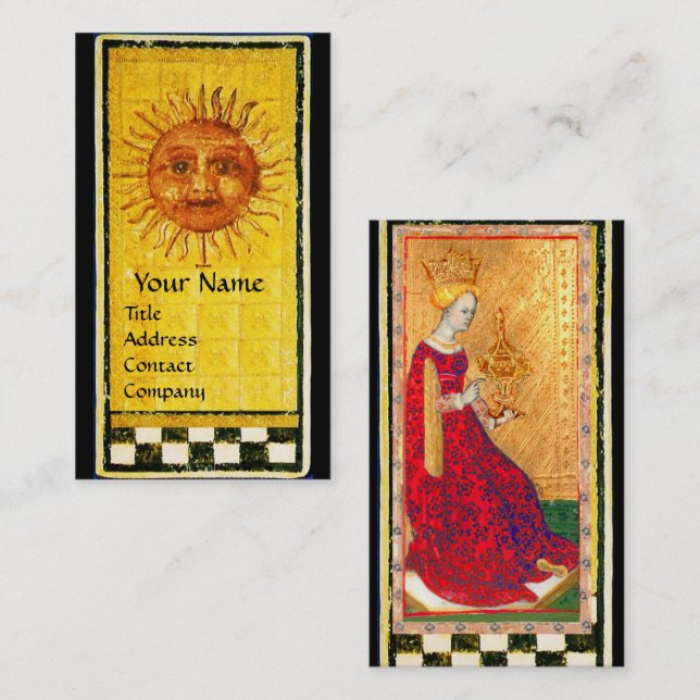 ANTIQUE RENAISSANCE TAROTS /SUN AND QUEEN OF CUPS BUSINESS CARD (Front/Back)