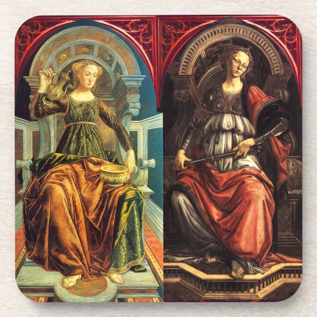 ANTIQUE RENAISSANCE TAROTS / TEMPERANCE -FORTITUDE BEVERAGE COASTER (Front)