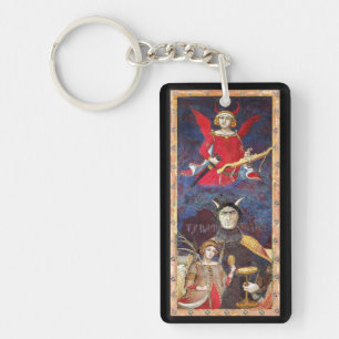 ANTIQUE RENAISSANCE TAROTS,THE DEVIL RUBY MONOGRAM KEYCHAIN