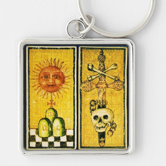 ANTIQUE RENAISSANCE TAROTS /THE SUN ,ACE OF SWORDS KEYCHAIN (Front)