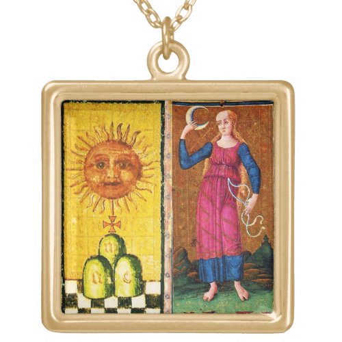 ANTIQUE RENAISSANCE TAROTS  THE SUN AND MOON GOLD PLATED NECKLACE