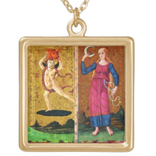 ANTIQUE RENAISSANCE TAROTS /THE SUN AND THE MOON GOLD PLATED NECKLACE