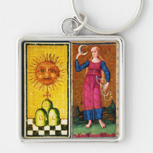 ANTIQUE RENAISSANCE TAROTS /THE SUN AND THE MOON KEYCHAIN
