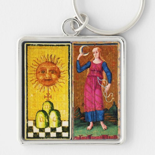 ANTIQUE RENAISSANCE TAROTS  THE SUN AND THE MOON KEYCHAIN