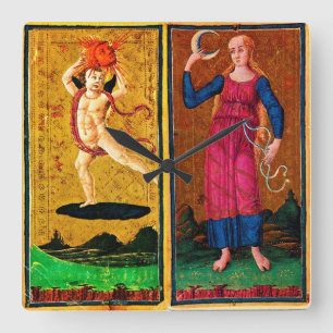 ANTIQUE RENAISSANCE TAROTS / THE SUN AND THE MOON SQUARE WALL CLOCK