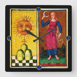 ANTIQUE RENAISSANCE TAROTS /THE SUN AND THE MOON SQUARE WALL CLOCK