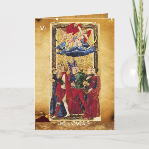 ANTIQUE RENAISSANCE TAROTS VI THE LOVERS HOLIDAY CARD