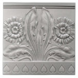 Antique Repro 3D look Neutral Floral Border Ceramic Tile<br><div class="desc">This is a reproduction of a German tile from circa 1900 and we believe the original is by Meissen. Makes a great border or row of accent tiles. Although it looks dimensional, this reproduction is a trompe l'oeil (fool the eye) tile that is flat and smooth.</div>
