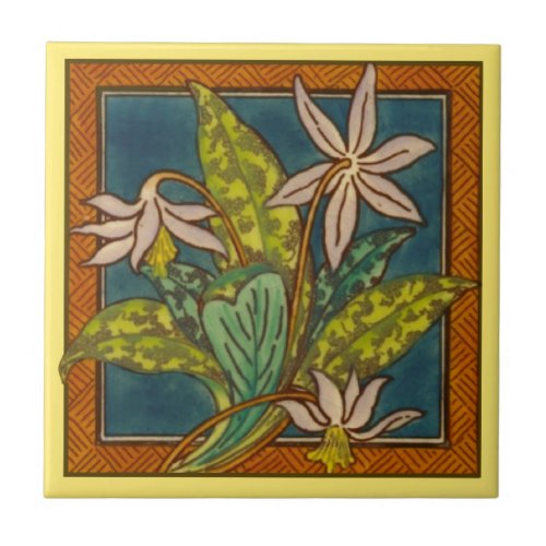 Antique Repro Circa 1880 Maw Floral Tile 1of 8