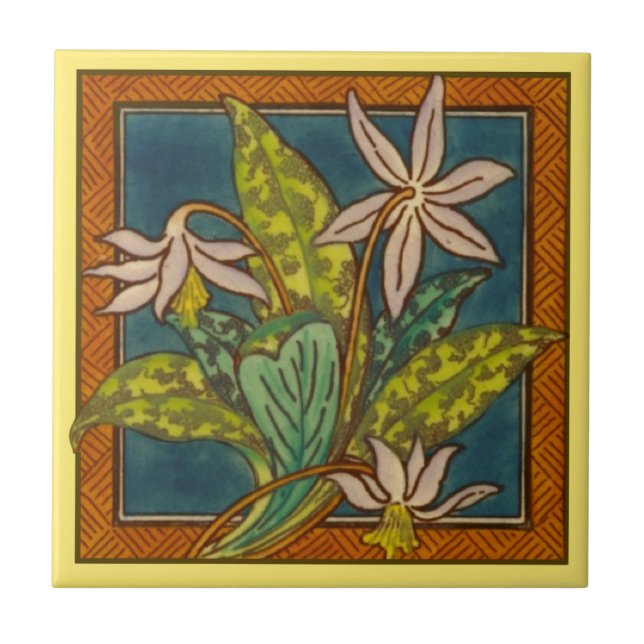 Antique Repro Circa 1880 Maw Floral Tile 1of 8 (Front)