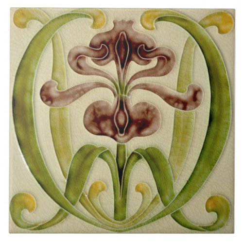 Antique Repro Late 1800s Art Nouveau Iris Tile