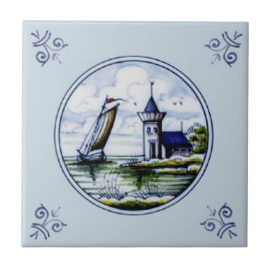 Antique Repro Scenic Delft Blue Multicolor Tile
