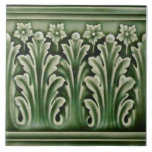 Antique Reproduction Green Acanthus Floral Border Ceramic Tile<br><div class="desc">Use any of our border tiles to edge a wainscot or dado, accent a wall of tile, delineate a backsplash, or frame a table or mirror. The original is a dimensional tile but this one is done in the trompe l'oeil (fool the eye) style so, although it looks dimensional, the...</div>