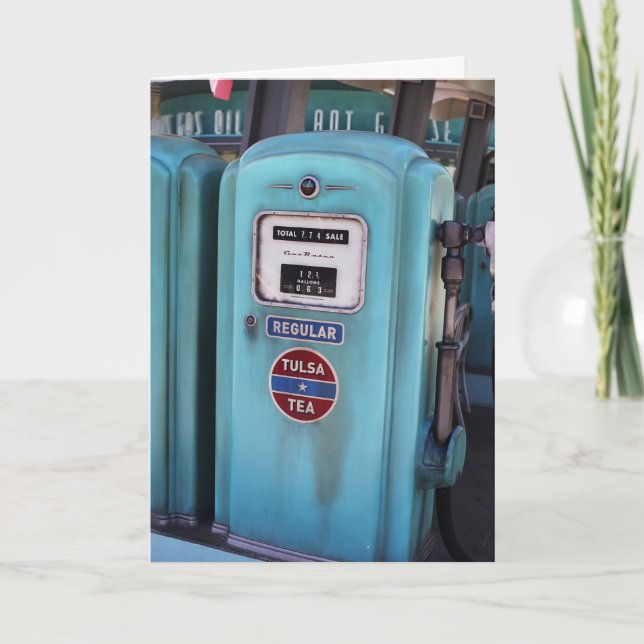 Antique Retro Gasoline Pump Thinking of You Card (Front)
