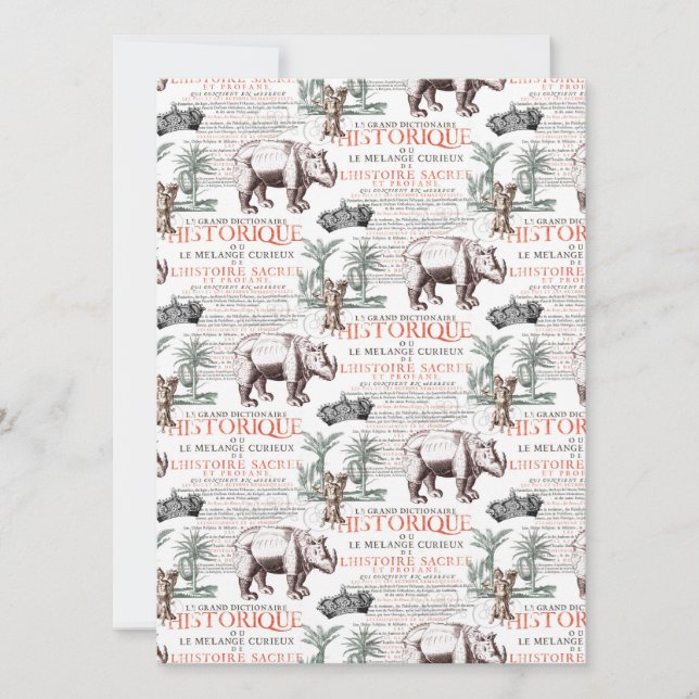 Antique Rhinoceros Rhino Abrecht Durer Style Invitation (Front)