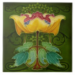 Antique Rhodes c1900 Art Nouveau Majolica Floral Ceramic Tile<br><div class="desc">Beautiful stylized art nouveau flower in yellow,  rose,  gold,  aqua,  teal,  green and more! Reproduced from one of the gems of our collection. Art Nouveau tiles are highly collectible and make great wall tiles trivets,  coasters,  decorative accessories,  and,  of course,  gifts.</div>