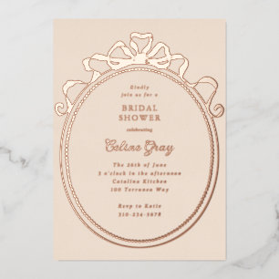 Antique Ribbon Bow Victorian Frame Bridal Shower Foil Invitation