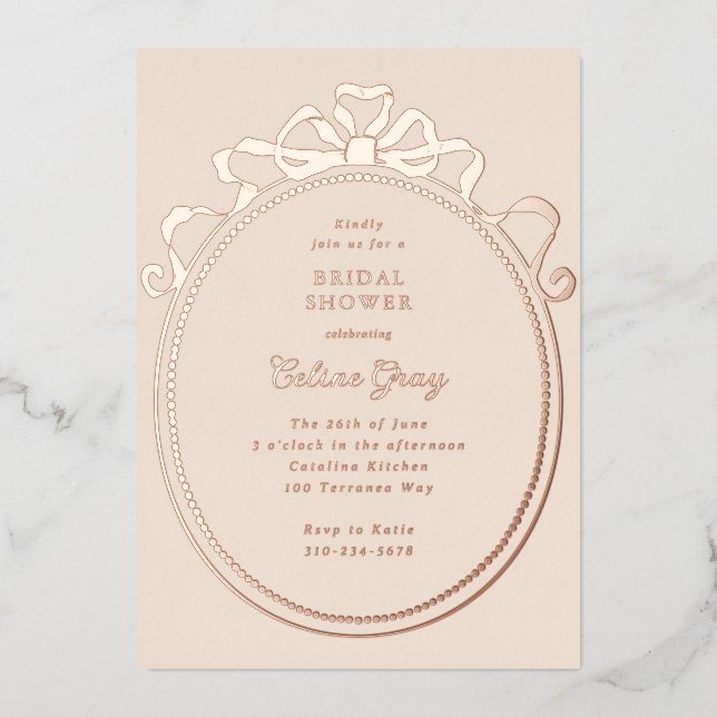 Antique Ribbon Bow Victorian Frame Bridal Shower Foil Invitation (Front)