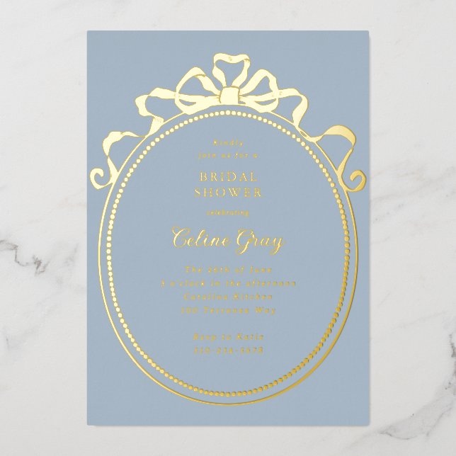 Antique Ribbon Bow Victorian Frame Bridal Shower Foil Invitation (Front)