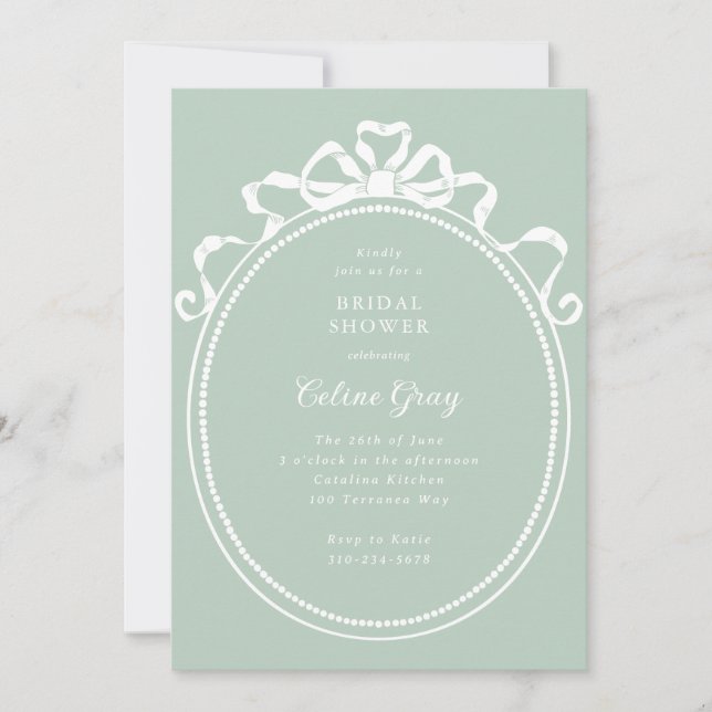 Antique Ribbon Bow Victorian Frame Bridal Shower Invitation (Front)