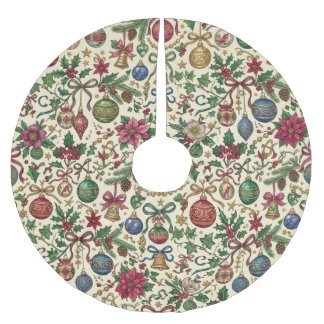 Antique Ribbons and Ornaments Christmas Brushed Polyester Tree Skirt