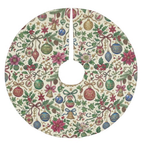 Antique Ribbons and Ornaments Christmas Brushed Polyester Tree Skirt