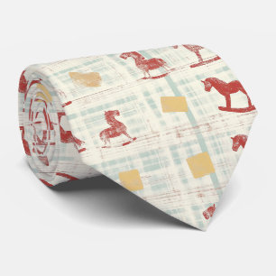 Antique Rocking Horse Teal Plaid Pattern Neck Tie