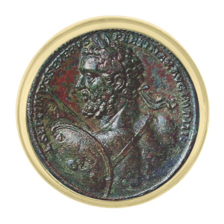 Antique Roman Bronze Medallion Emperor Severus Gold Finish Lapel Pin