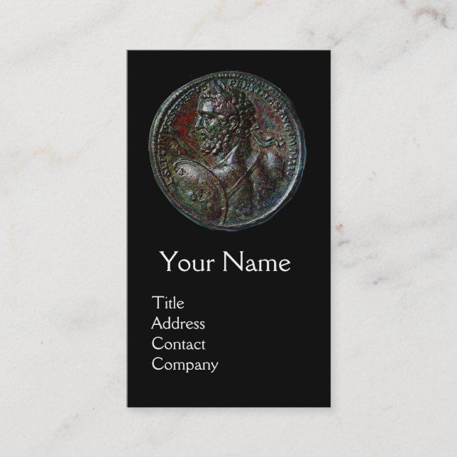 ANTIQUE ROMAN BRONZE MEDALLION MONOGRAM,Black Business Card (Front)