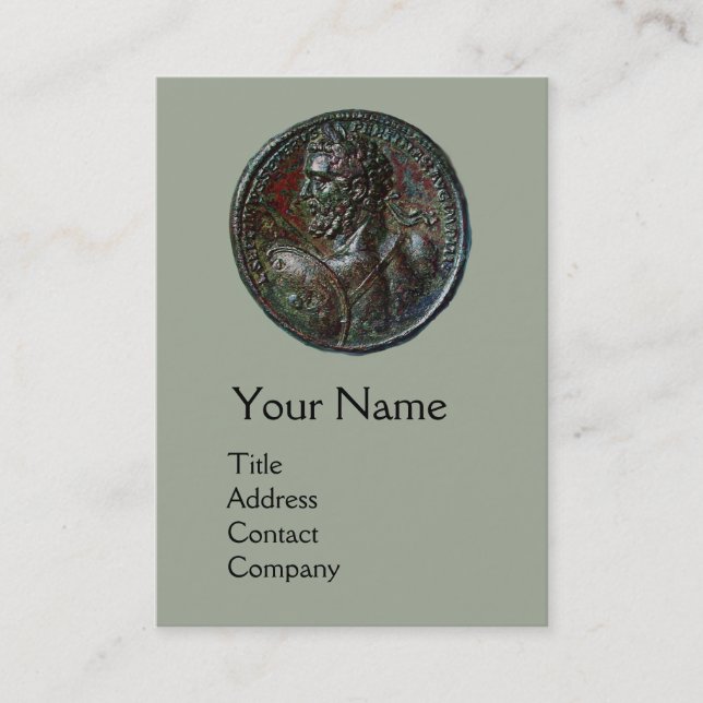ANTIQUE ROMAN BRONZE MEDALLION MONOGRAM, Grey Business Card (Front)