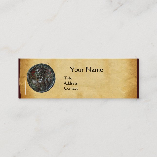 ANTIQUE ROMAN BRONZE MEDALLION  MONOGRAM parchment Mini Business Card (Front)