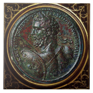 ANTIQUE ROMAN BRONZE MEDALLION SEPTIMUS SEVERUS CERAMIC TILE