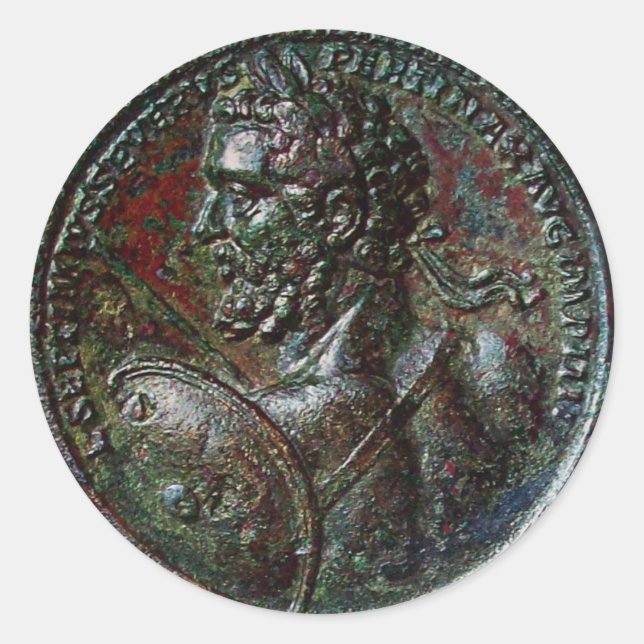 ANTIQUE ROMAN BRONZE MEDALLION SEPTIMUS SEVERUS CLASSIC ROUND STICKER (Front)