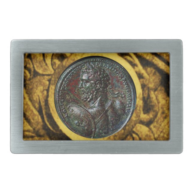 ANTIQUE ROMAN BRONZE MEDALLION WITH GOLD GRIFFINS BELT BUCKLE (Front)