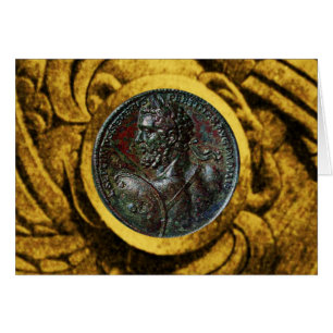 ANTIQUE ROMAN BRONZE MEDALLION WITH GOLD GRIFFINS CARDS