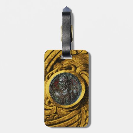 Antique Roman Bronze Medallion With Gold Griffins Luggage Tag