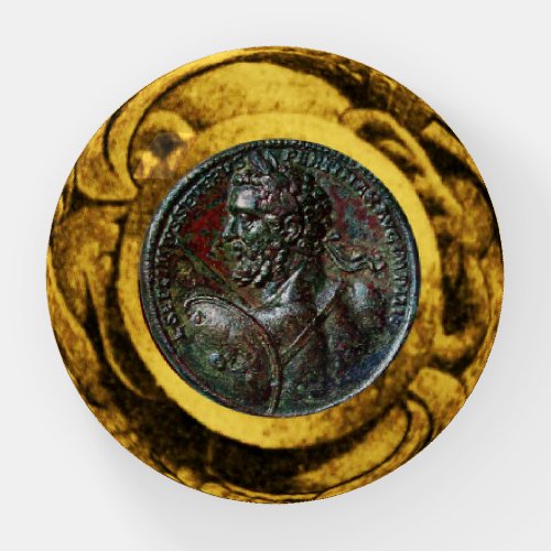 ANTIQUE ROMAN BRONZE MEDALLION WITH GOLD GRIFFINS  PAPERWEIGHT