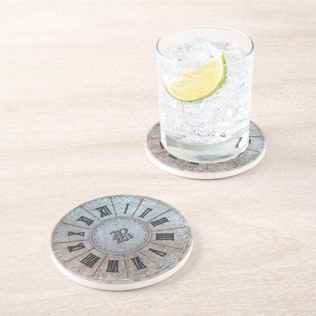 Antique Roman Clockface w. (or without) Initial(s) Drink Coaster (Side)