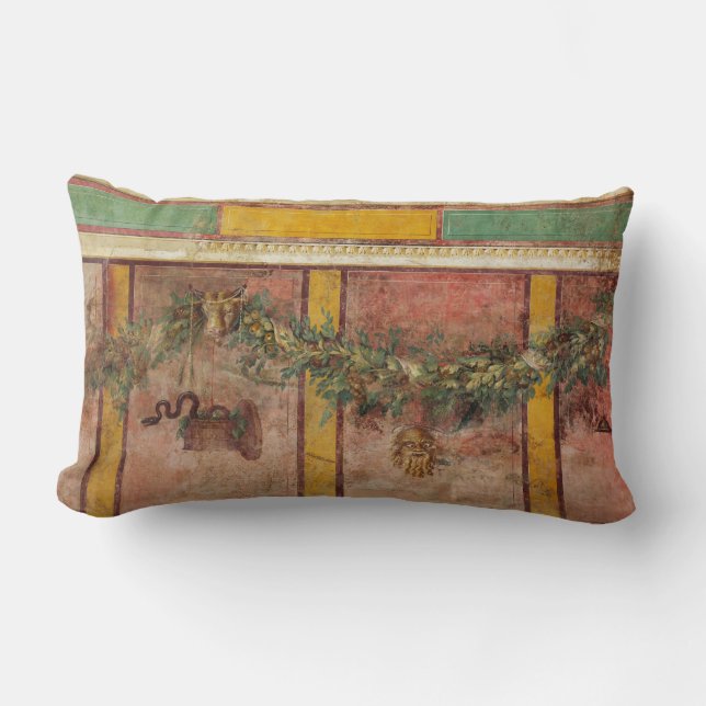 ANTIQUE ROMAN FRESCO,SATYR MASK,GARLAND,FRUITS  LUMBAR PILLOW (Front)