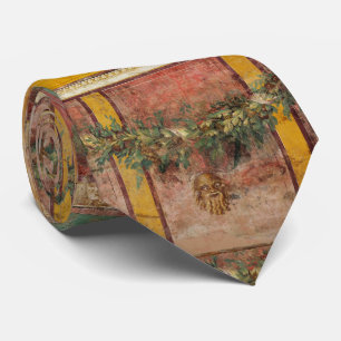 ANTIQUE ROMAN FRESCO,SATYR MASK,GARLAND,FRUITS NECK TIE